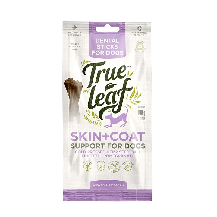 True Leaf Dental Sticks Skin & Coat Dog Treats 100g