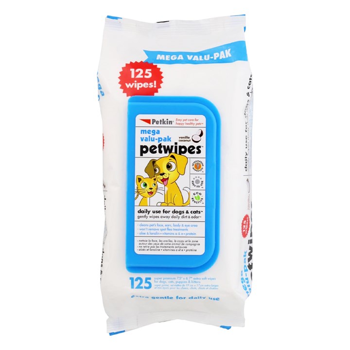 Petkin Mega Valu Petwipes - 125 ct