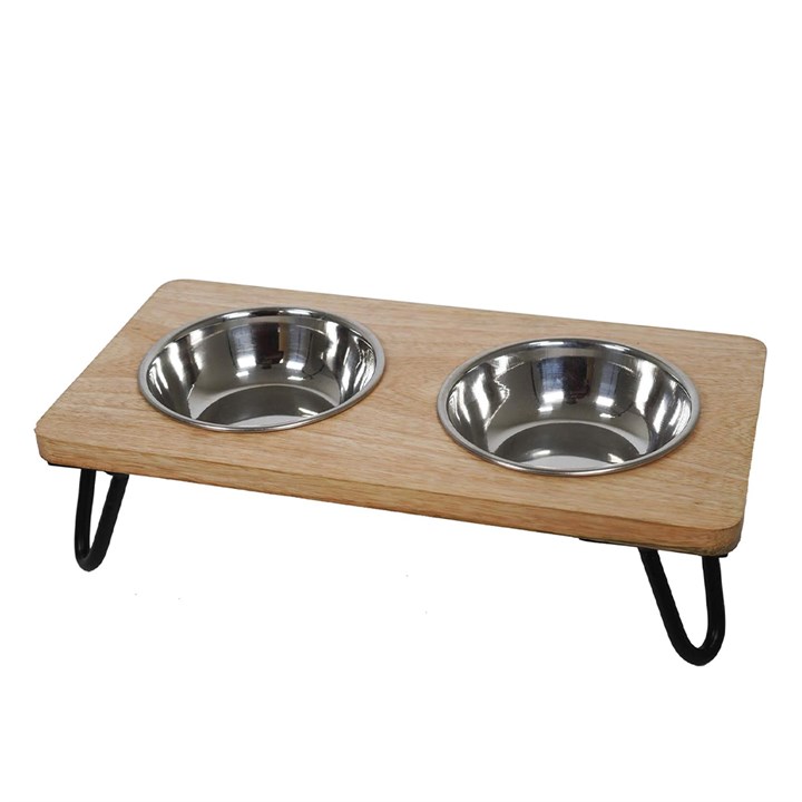 Rosewood Wooden Double Diner Dog Bowls & Stand