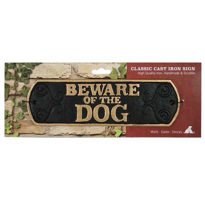 Beware Of The Dog Cast Iron Landscape Sign