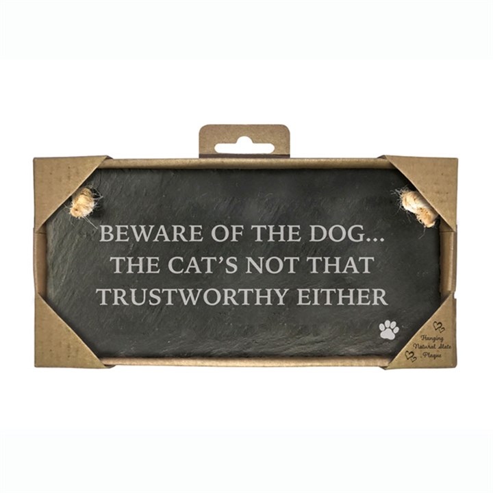 Beware Of Dog Cats Not Trustworthy Slate Rectangle Sign