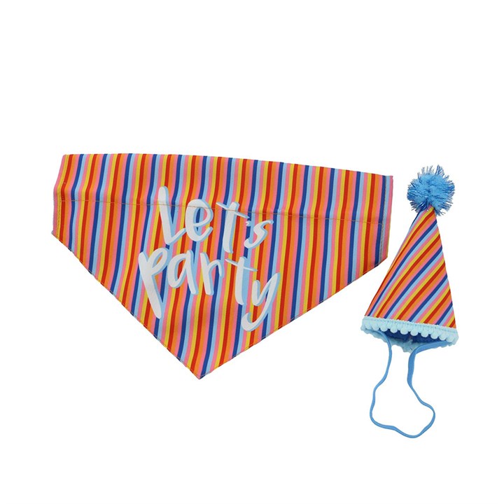 Pawty Stripe Dog Hat with Bandana Set M/L