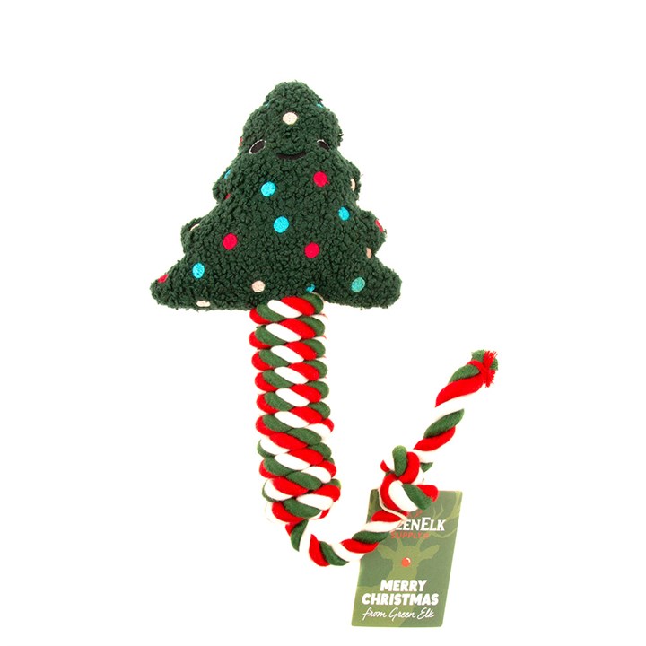 Green Elk Christmas Tree with Rope Dog Toy