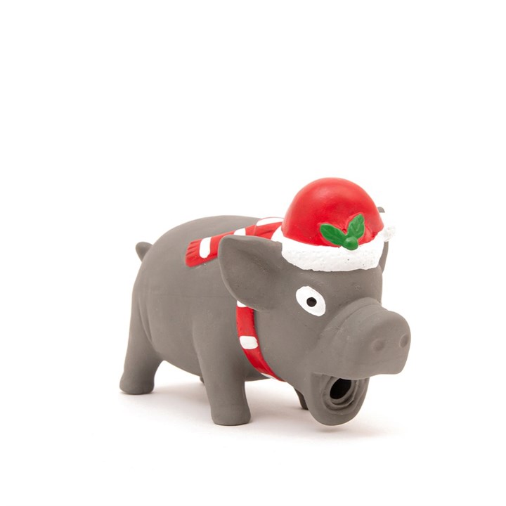 Great & Small Christmas Latex Grey Pig Dog Toy