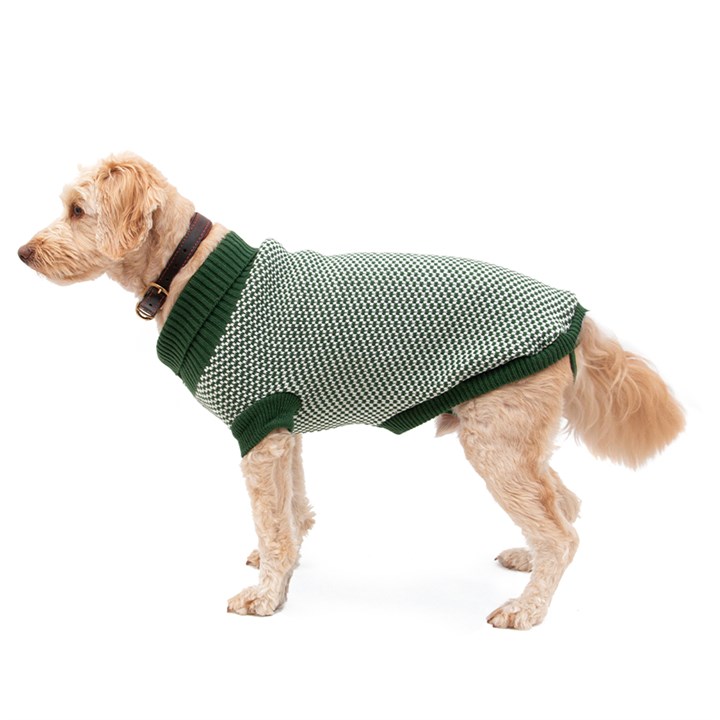 Penrose Knitted Green Checkered Dog Sweater