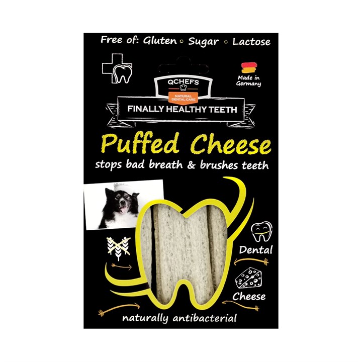 QChefs Natural Dental Fitness Puffed Cheese Dog Treats 3 Pack