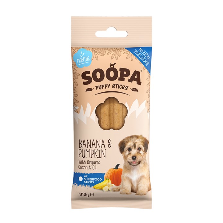 Soopa Puppy Banana and Pumpkin Dental Sticks 100g