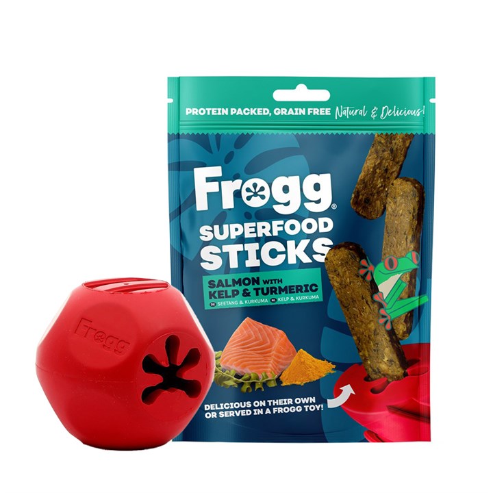 Frogg Bobby Ball Toy & Salmon Superfood Treats Bundle