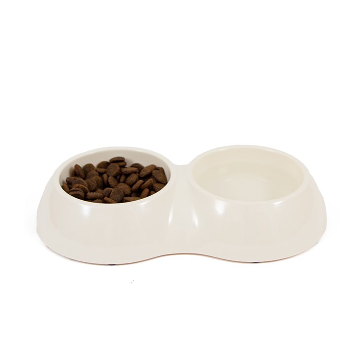 Great & Small Cream Melamine Double Dog Bowl