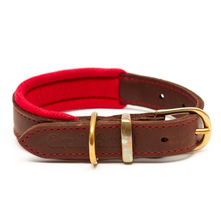 Great & Small Hawkhurst Leather Dog Collar Padded Red