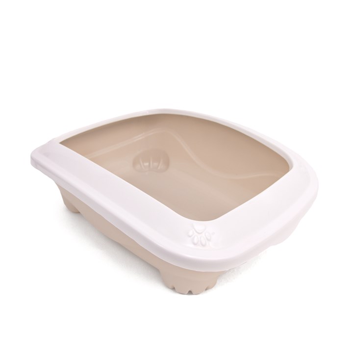 Great & Small Cat Litter Tray with Rim Stone Beige