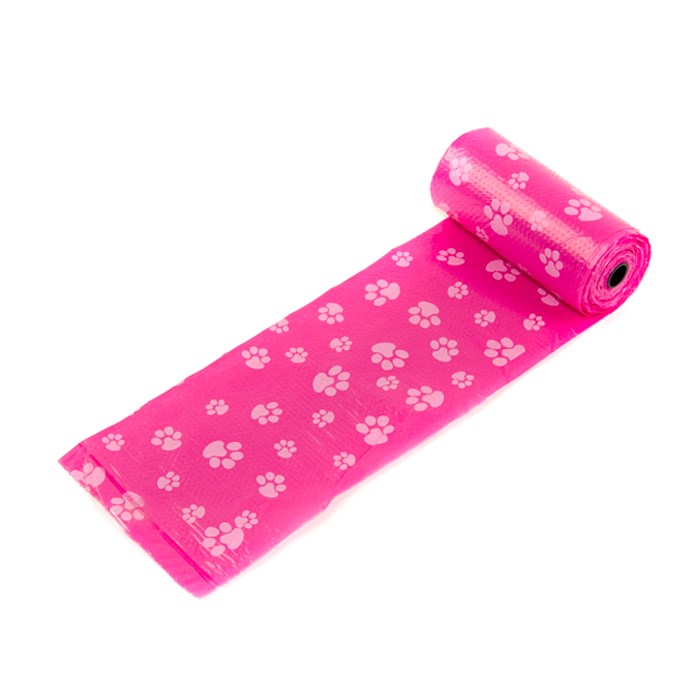 Great Small Tough Dog Poo Bags Pink Paw Print