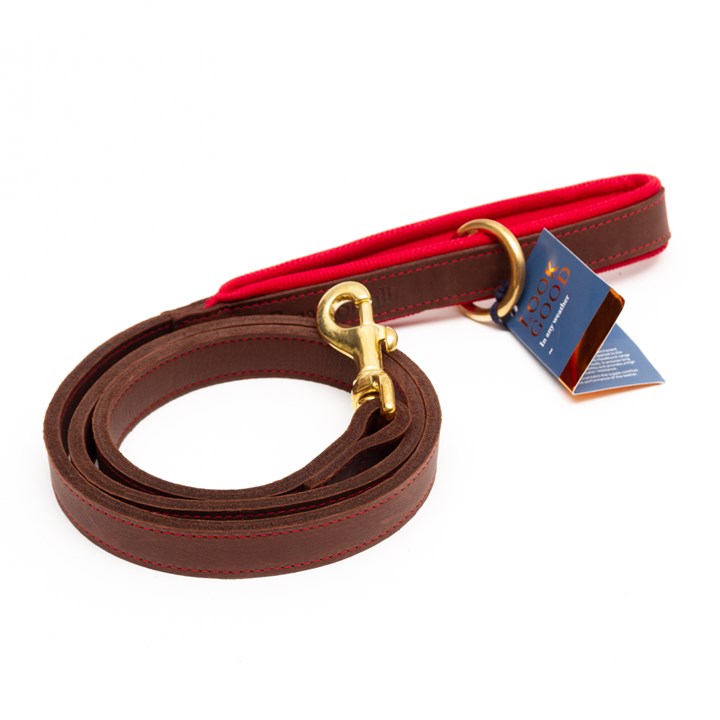 Great & Small Hawkhurst Leather Dog Lead Padded Red