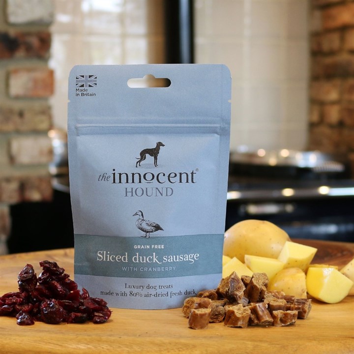 The Innocent Hound Sliced Duck Sausage with Cranberry Dog Treats 70g