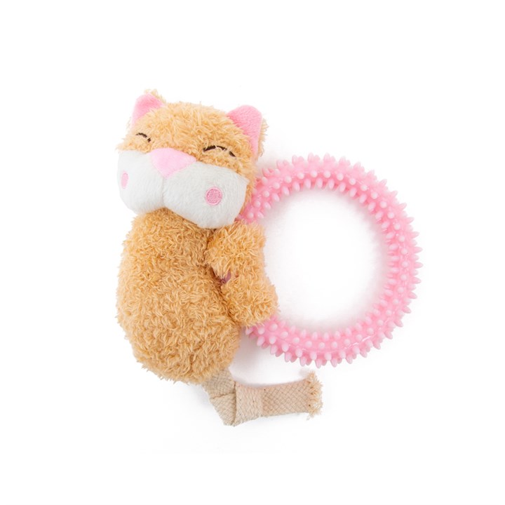 Great & Small Little&Lively Plush Cat with TPR Ring Dog Toy