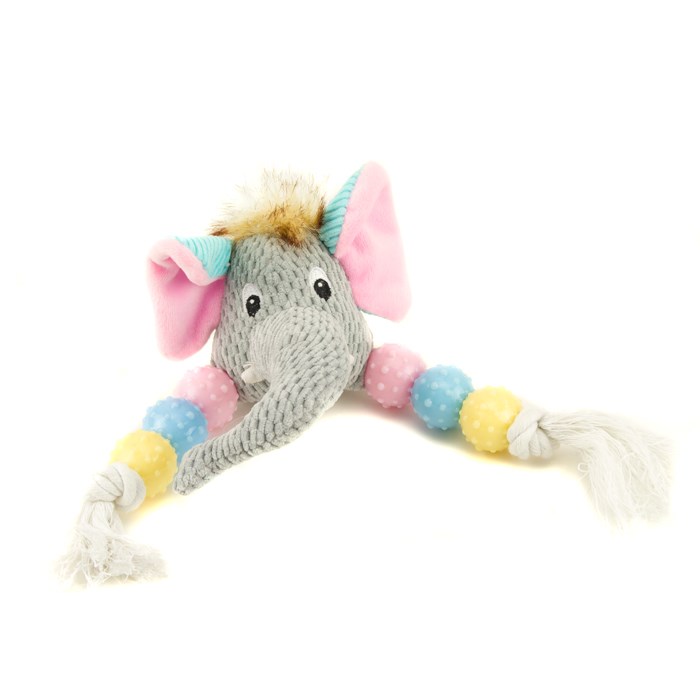 Great & Small Little&Lively Plush Elephant with TPR Ball & Rope Dog Toy