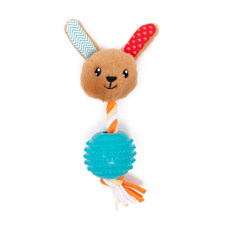 Great & Small Little&Lively Soft Rabbit with Rope & Ball Dog Toy