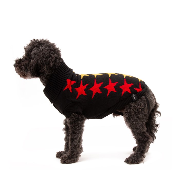 Great & Small Penrose Knitted Sweater Black with Stars Dog Coat