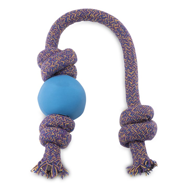 Beco Natural Rubber Ball on Rope Blue Dog Toy