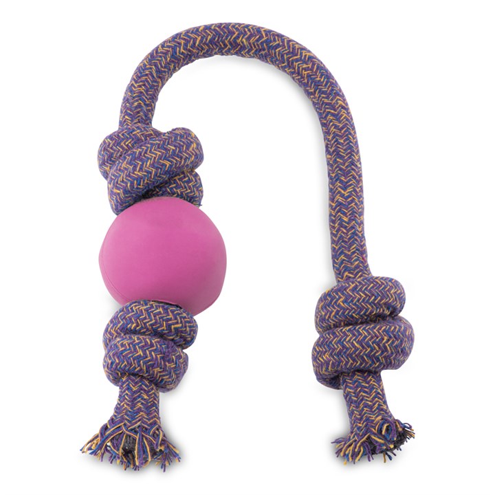 Beco Natural Rubber Ball on Rope Pink Dog Toy